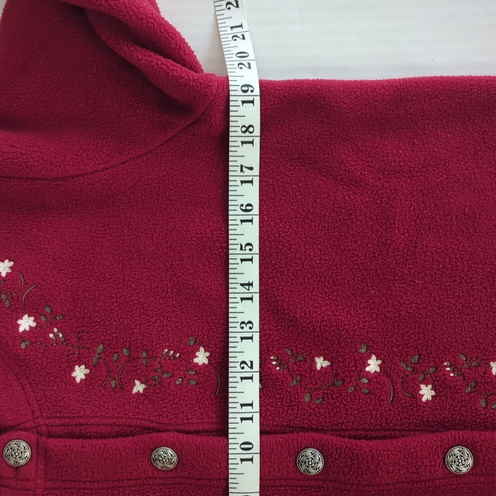 L.L. Bean Fleece Floral Button Up Embroidered Cardigan Sweater XS Regular Red - Picture 14 of 16
